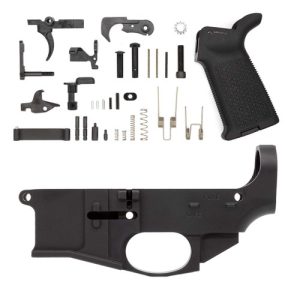 Premium 80% Lower Fire/Safe Marked Billet w/ Mil-Spec AR15 Lower Parts Kit and Magpul® MOE® Grip